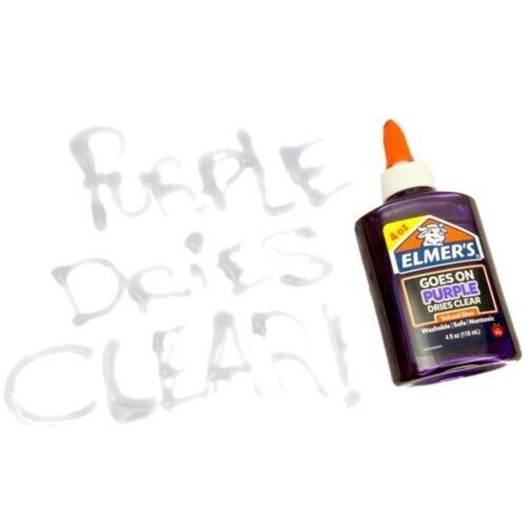 Elmers Washable Nontoxic Safe School Glue Goes on Purple Dries Clear 4oz Squeeze - Picture 5 of 7